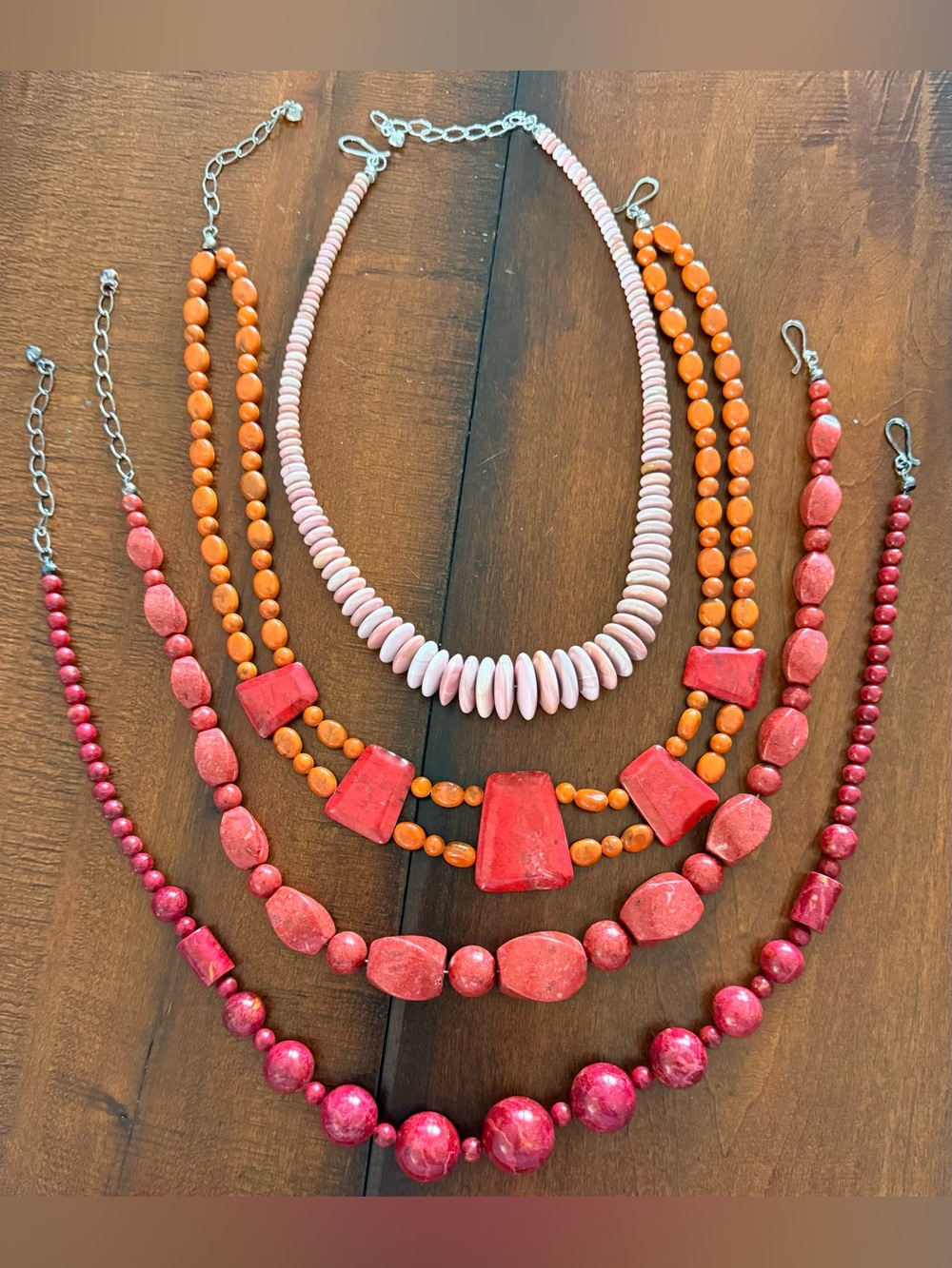 Bundle of 4 Stone Beaded Necklaces with Sterling Silver Clasps